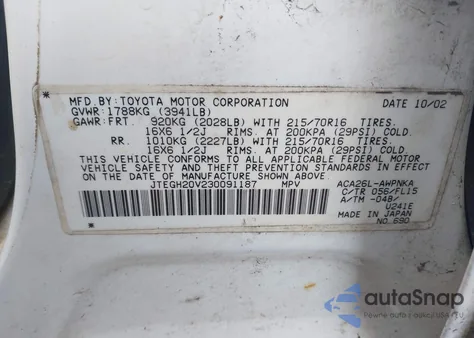 2003 Toyota Rav4 z USA, uszkodzony, nr VIN JTEGH20V230091187